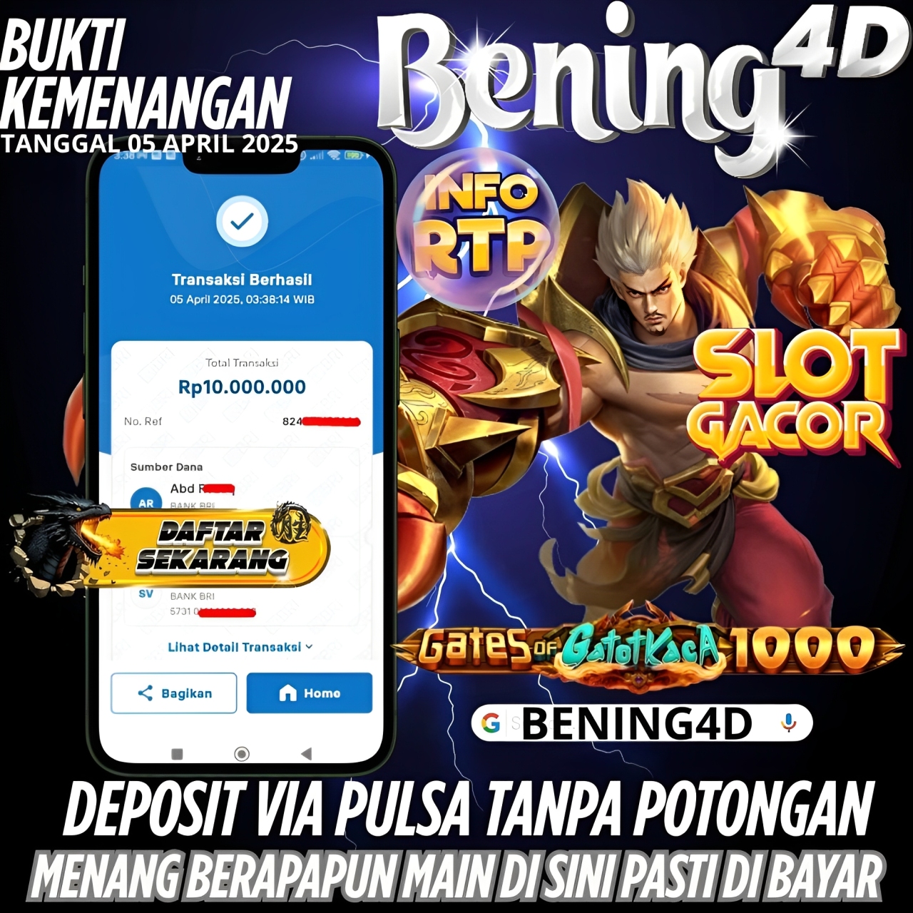 BUKTI KEMENANGAN JACKPOT SLOT GACOR TGL 05 APRIL 2025
